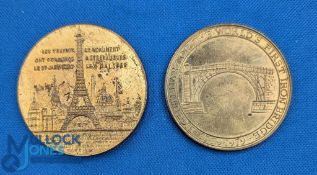 1889 Eifel Tour Token Medal a souvenir for tourists by Chales Trotin. Plus a 1979 token -