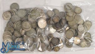 Mixed Selection of Pre 1947 Silver Shillings, Sixpence, Silver 3d 1920s to 1940s total weight 618g