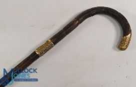 18ct Gold Plated Banded Walking Stick/Cane, dark wooden Bamboo Style Walking Stick with 18ct