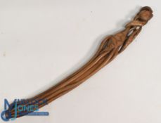 Boxwood Lotus Ruyi Sceptre realistically carved as a lotus blossom and stem with bud 50cm