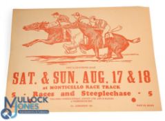 Horse Racing Poster, Monticello Race Track. Catskill region, New York State 1930-40s. Illustrating