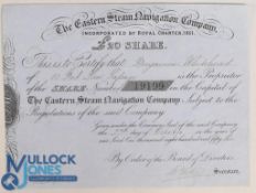 The Eastern Steam Navigation Company £20 Share Certificate dated 2nd October 1851, embossed with the