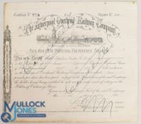 Liverpool Overhead Railway Certificate for seven 5% preference shares 1895, has fine illustration of