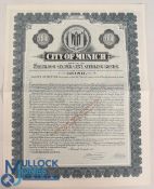 Germany City of Munich - 6% Sterling Bonds - Bearer Bond for £100. Munich 1953. Algnette of