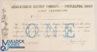 Leeds & Thirsk Railway Company Bearer Certificate for one share Leeds 1846 ornate black and blue