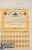 Republica de Bolivia - 8% Loan Bearer Bond for 1000 pesos, unissued and complete with counterfoil