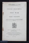 WWI - Diplomatic Correspondence Respecting The War, issued by HMSO in 1914, 194pp 8vo unbound.