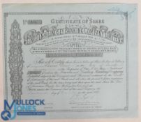 Lincoln & Lindsey Banking Company Limited 1898 Certificate for one £50 share made out to two holders