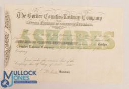 The Border Counties Railway Company Certificate for five £20 shares. 1855. detailed black & green