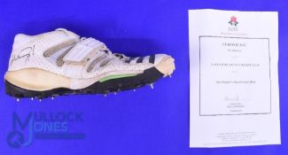 Lancashire Couty Cricket Club signed Cricket Boot. Glen Chapple right hand boot signed to the side