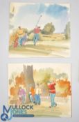 Pair of Golfing Watercolours by Hugh Cushing. Hugh Cushing was an English architect and