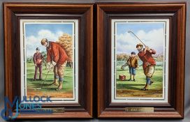 2x hand painted Spode Golf Ceramic Tiles/Plaques, The Drive No 53/150 and Putting No.75/130, size #