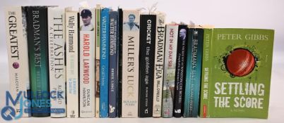 17x Cricket Books, Stamps and Publications including one book signed by Don Bradman to include The