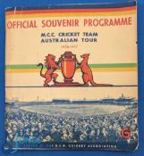 1936-37 MCC Australian Tour Cricket Official Souvenir Programme - age related wear to cover F-G