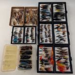 Large collection of sea trout & salmon flies, in single, double and treble hook form, several tube