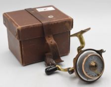 Illingworth No.3 casting reel, Series JM1, copper/brass finish, finger pick up, RHW, turns smooth,