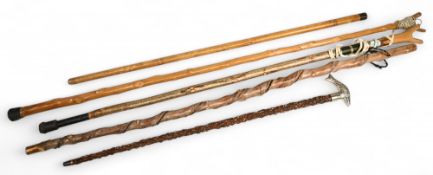 Wooden Wading Staff Walking Sticks, Hardy Rod Tip Tube, a good collection to include a knobbly