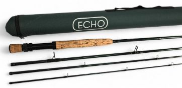 Echo 9' 4 piece graphite travel fly rod, line rate #8, cork handle with fighting butt, twin screw up