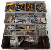 Cantilever Fishing Tackle box - with contents of Devon minnows trace, Tobby lures, lures, swivels,