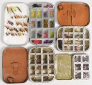 4x Wheatley alloy dry fly boxes, in a range of sizes, including 2 with leather wallets to