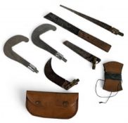 Vintage fishing tools, including weed/twig cutters, saws and knives, in various forms, plus a pocket
