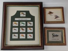 Framed Salmon Flies, named Flies of Evening Star, The Kilty, The Royal Flush, Garry, Green Conrad,