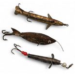 Vintage Fishing Lure, to include a Geens chase me lure, gutta percha Caledonian lure with glass