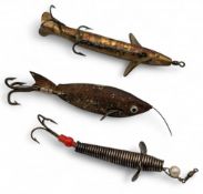Vintage Fishing Lure, to include a Geens chase me lure, gutta percha Caledonian lure with glass