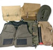 Fishing Tackle Bags and Accessories, to include a canvas unbranded bag, canvas and leather trim