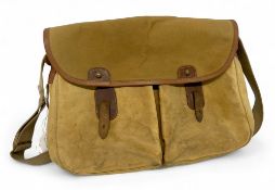 Vintage Bradly Fishing Bag, canvas with leather trim, a wide webbing shoulder strap, zipped front