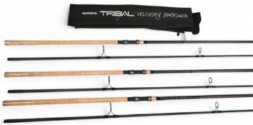 3x Fine Shimano Tribal Velocity carbon 12ft 2pc carp rods 3.25lb test curve, 55cm shrink wrapped