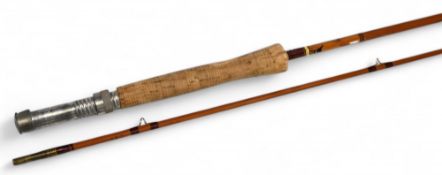 J S Sharpe Ltd Aberdeen Scottie impregnated split cane trout fly rod, No 186.66, 9ft 2pc line 6#,