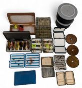 Quantity of fly boxes including small Hardy Neroda pocket fly box, missing a couple of chenille