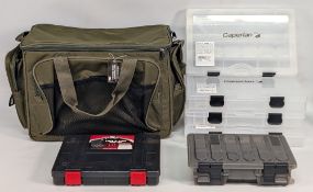 NGT Green Fishing Tackle Holdall, with multi pockets and shoulder strap, having contents of 6