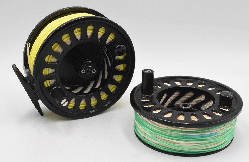 Enigma Matrix 9/11# alloy salmon salt water reel with spare spool, 4 1/8" x 1 5/8" wide ventilated