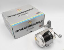 ABU Ambassadeur 6600 C3 LD multiplier reel in chrome and grey finish, counter balance handle, foot
