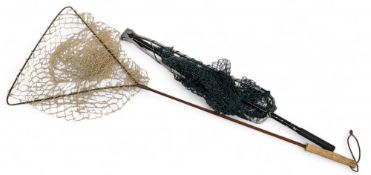 2x Landing Nets, Hardy Bros folding net and a 1995 scratch-built net with whipped fishing rod corked