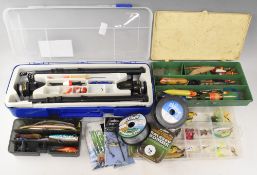 Mixed lot of coarse fishing accessories including floats, leads, plastic & rubber lures, metal