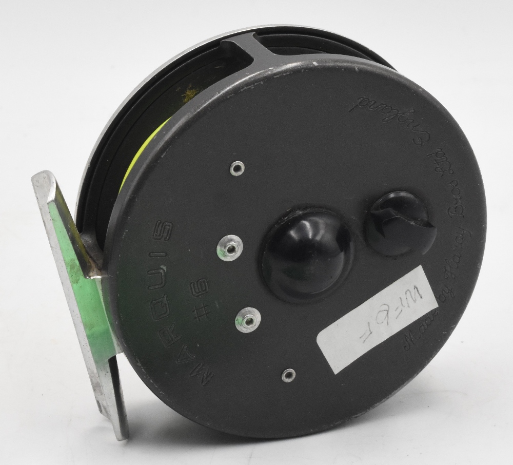 Hardy Bros "Marquis 6" alloy trout fly reel 3 ¼" ventilated spool, 2 screw latch, black handle, rear - Image 2 of 2