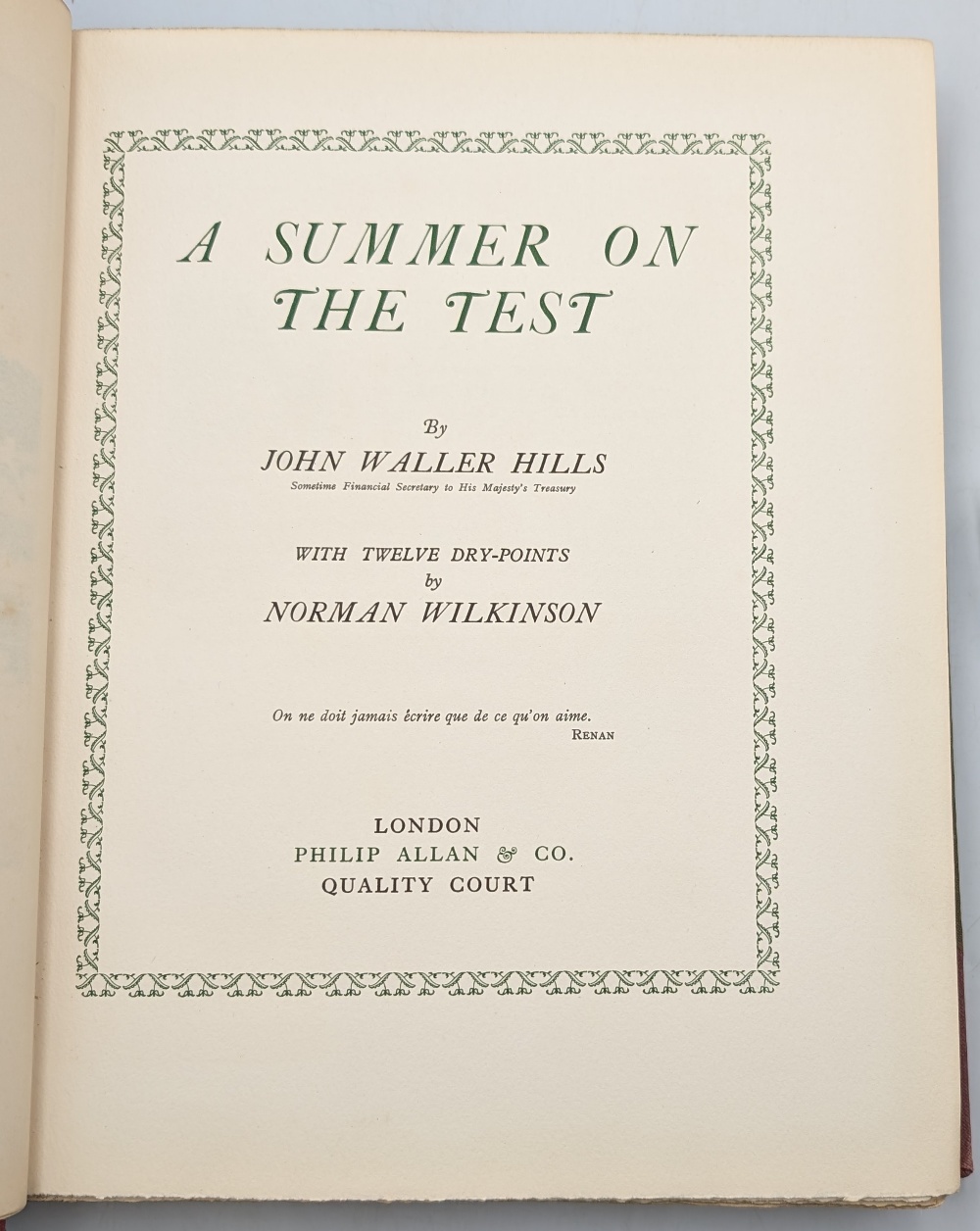 1924 A Summer on the Test John Waller Hills, with 12 dry points illustrations by Norman Wilkinson, - Image 3 of 4