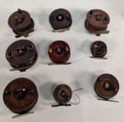 Collection of 10 vintage Nottingham reels, ranging in sizes 2