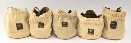 Collection of 5 vintage Hardy selvyt reel cases, 4 ¼