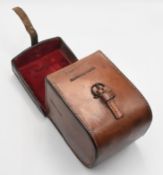 Hardy Bros Makers, Alnwick, England D shaped block leather reel case, internal sizes 3 ½