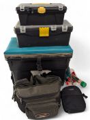 Plastic Fishing Tackle Seat, with two tackle boxes, a TF Gear bumbag all with contents, lead