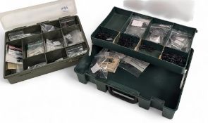 Large collection of vintage fly-tying hooks, up to 4/0, black finish, some with fold back eyes, a