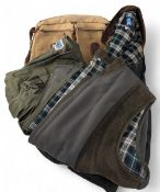 3x Fishing Waistcoats- a green canvas outdoor vest multi pockets - size XXL, a padded waistcoat with