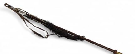 Fine Hardy Bros Landing Net Wading Staff, with brass and alloy fittings, a collapsible net leather