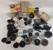 Collection of reel parts, spare spools, & fittings, including Intrepid spares kit, unknown bail