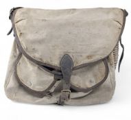 Bradey Conway Leather Bound Fishing Creel, with canvas front pockets - with age related wear F
