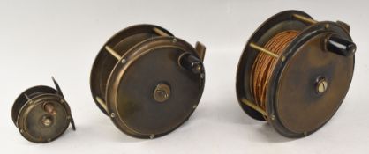 3x unnamed Malloch of Perth manufactured brass Hercules pattern reels, a 2 ¼